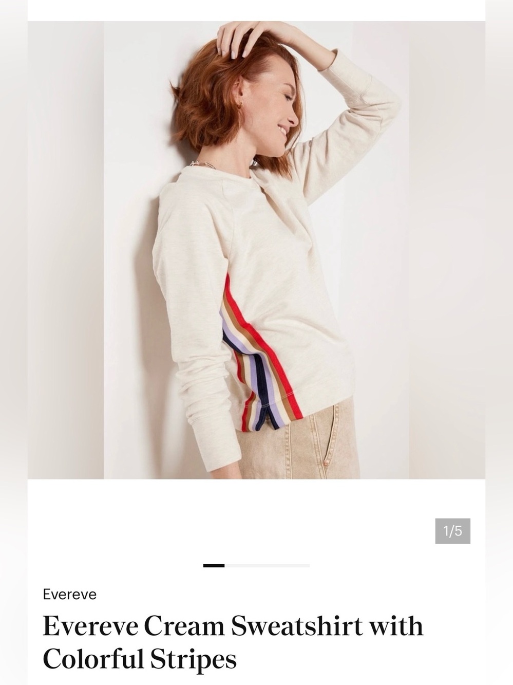Evereve Cream Sweatshirt with Rainbow Side Stripes